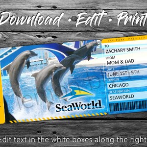 Seaworld Trip Tickets Printable Seaworld Ticket Digital Download Surprise Seaworld Vacation ...