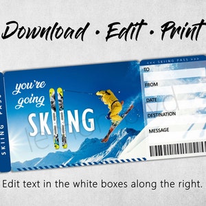 Surprise Skiing Trip Tickets | Ski Ticket Download | Editable Text ...