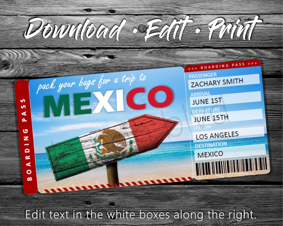 How Much Is A Round Trip Ticket To Mexico Surprise Mexico Trip Ticket Vacation Tickets Instant - Etsy