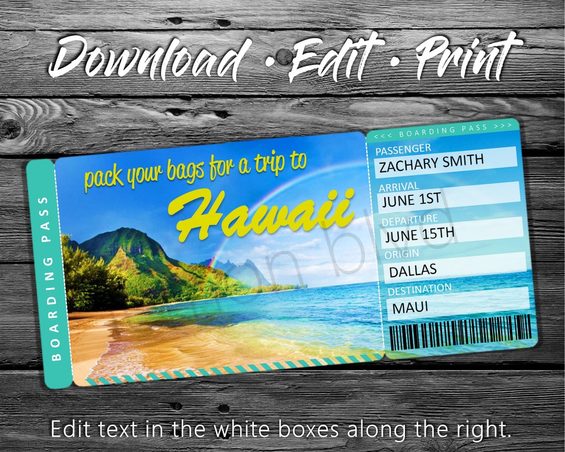 Surprise Hawaii Trip Ticket Vacation Tickets Instant Etsy
