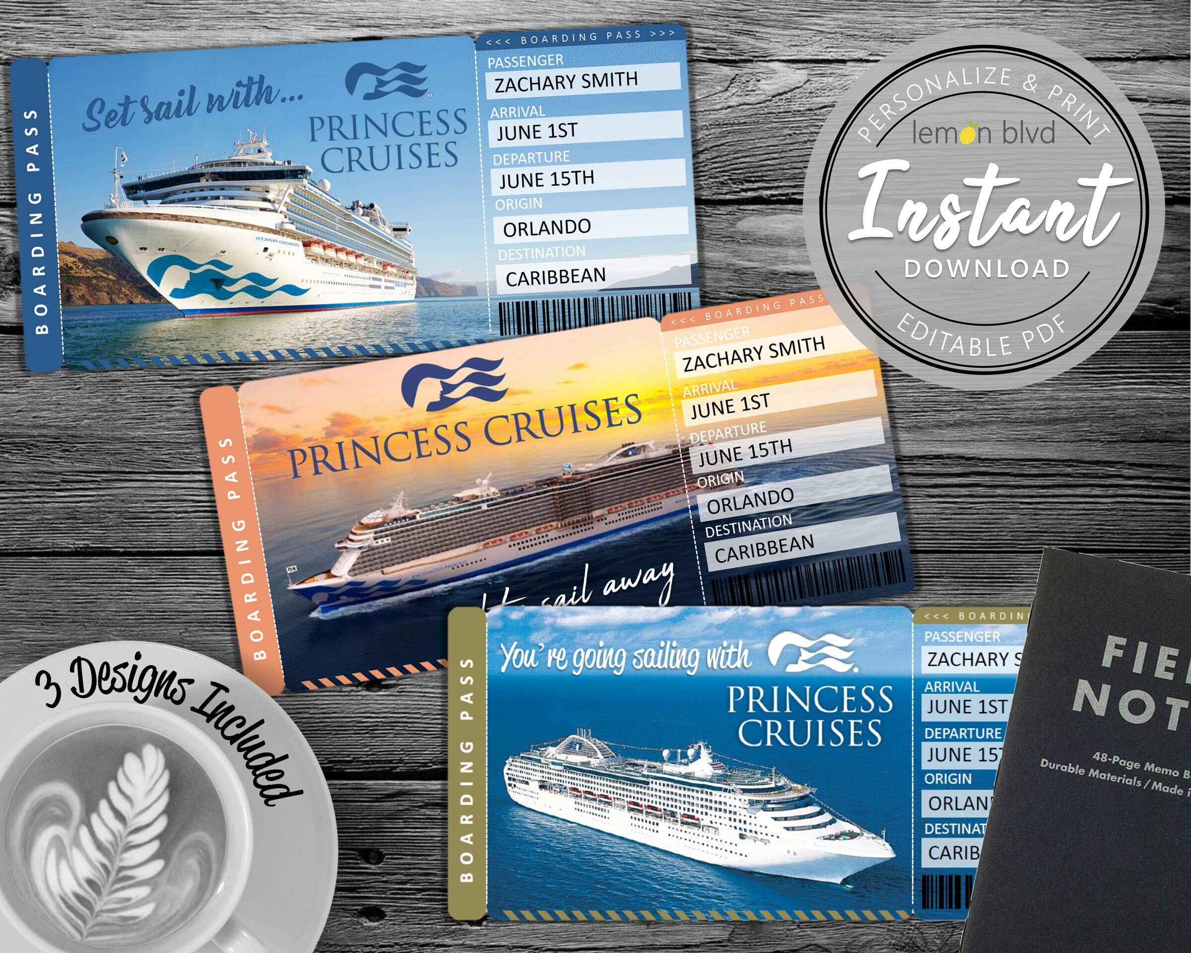 Princess Cruise Tickets Cruise Ticket Download Editable Etsy UK
