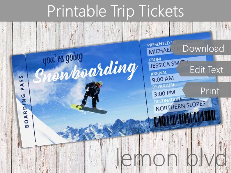 Surprise Snowboarding Trip Tickets Ticket Download Etsy