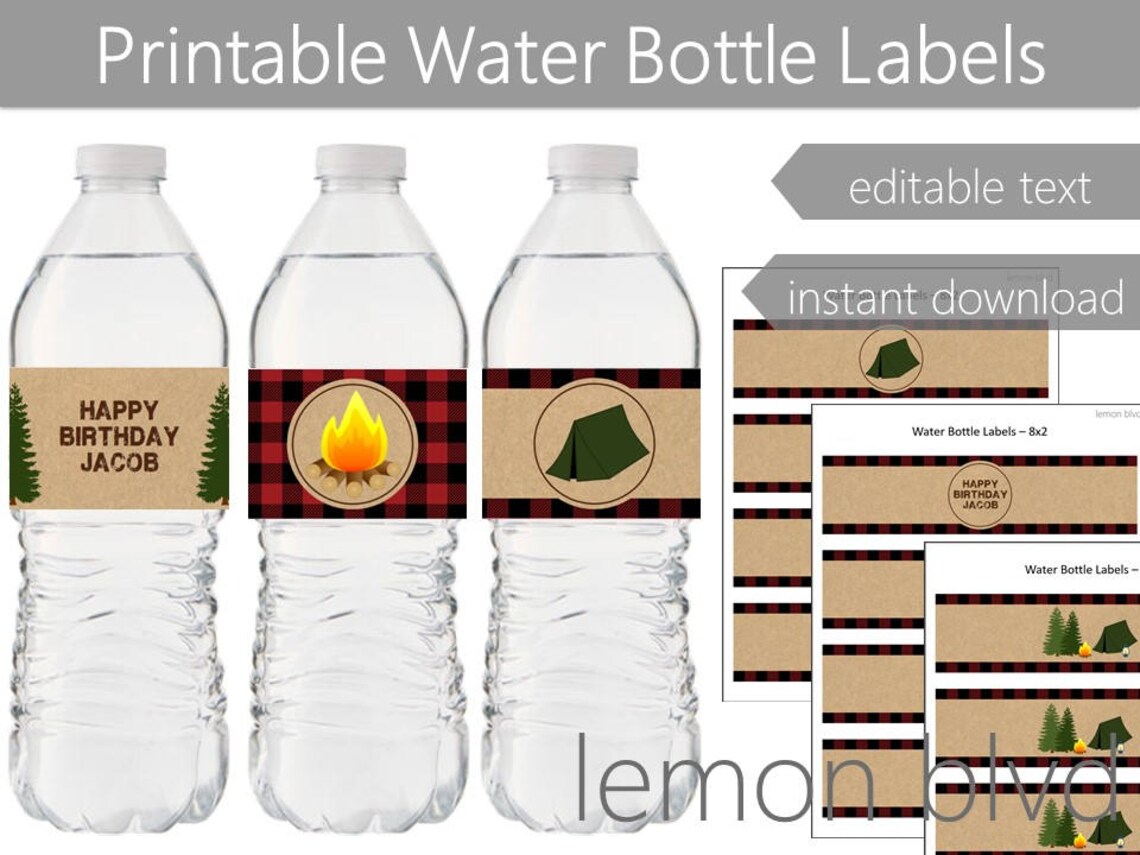 Camping Party Bottle Labels Camping Instant Digital Download | Etsy