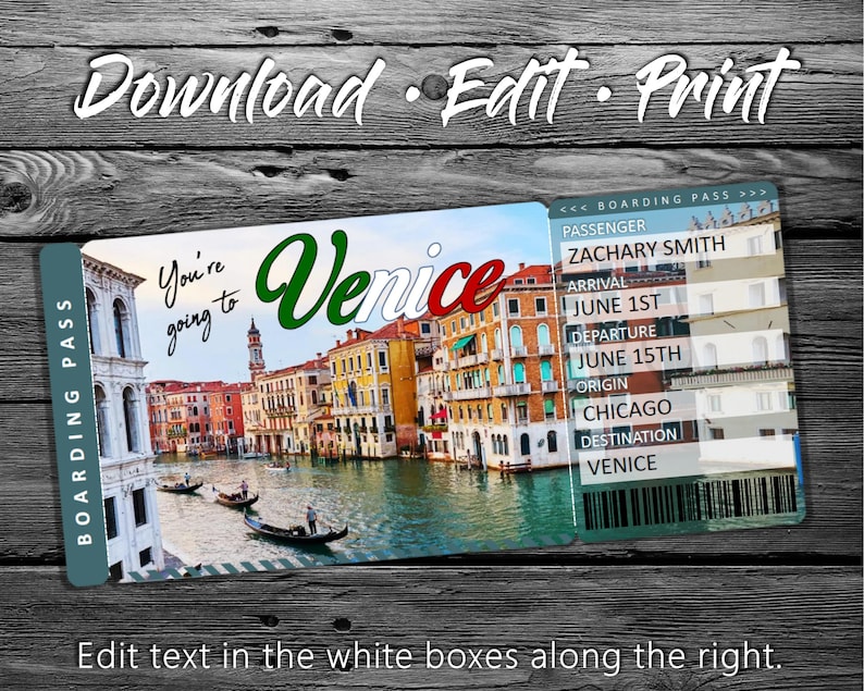 Surprise Italy Trip Ticket Vacation Tickets Instant Download Etsy