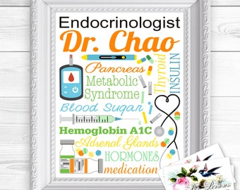 24 hr Turnaround: You Download & Print Personalized / Custom Gift Endocrinologist, Endocrinology, Diabetes, Doctor Wall Art Sign 8x10" Name