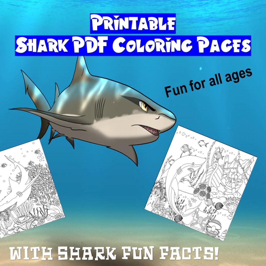 Shark Coloring Pages & Fun Facts Printable Coloring, Shark Birthday Party Activity, Boys