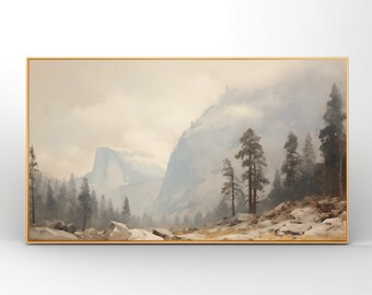 Yosemite Half Dome Winter Frame TV Art | National Park Landscape Oil Painting | Scenic Samsung Frame TV | Digital Download