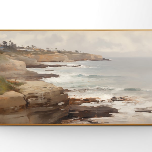 Frame TV Art | La Jolla Cove California seaside painting, high-end decor | Instant 16:9 Digital Download | Seasonal decor