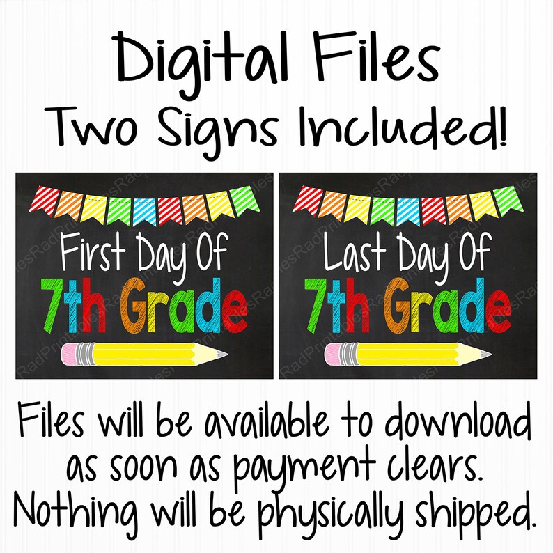 First Day of 7th Grade Sign Instant Download Digital - Etsy