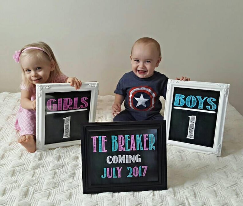 Tie Breaker Pregnancy Announcement Chalkboard Sign Girls vs Boys Digital Printable Chalkboard File Due June 2019 Pink or Blue