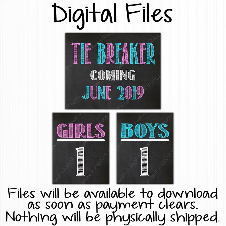 Tie Breaker Pregnancy Announcement Chalkboard Sign Girls vs Boys Digital Printable Chalkboard File Due June 2019 Pink or Blue