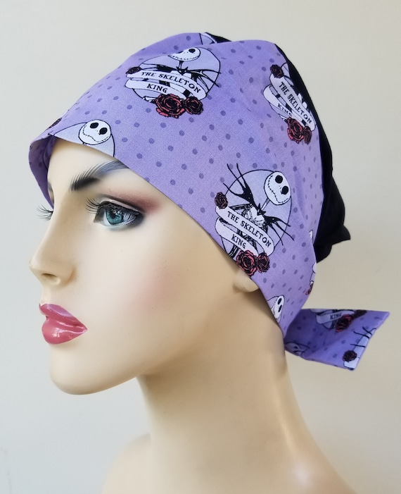 Pixie scrub cap, Jack Skellington scrub hat for women, pixie scrub hat, scrub cap, scrub hat, chemo cap