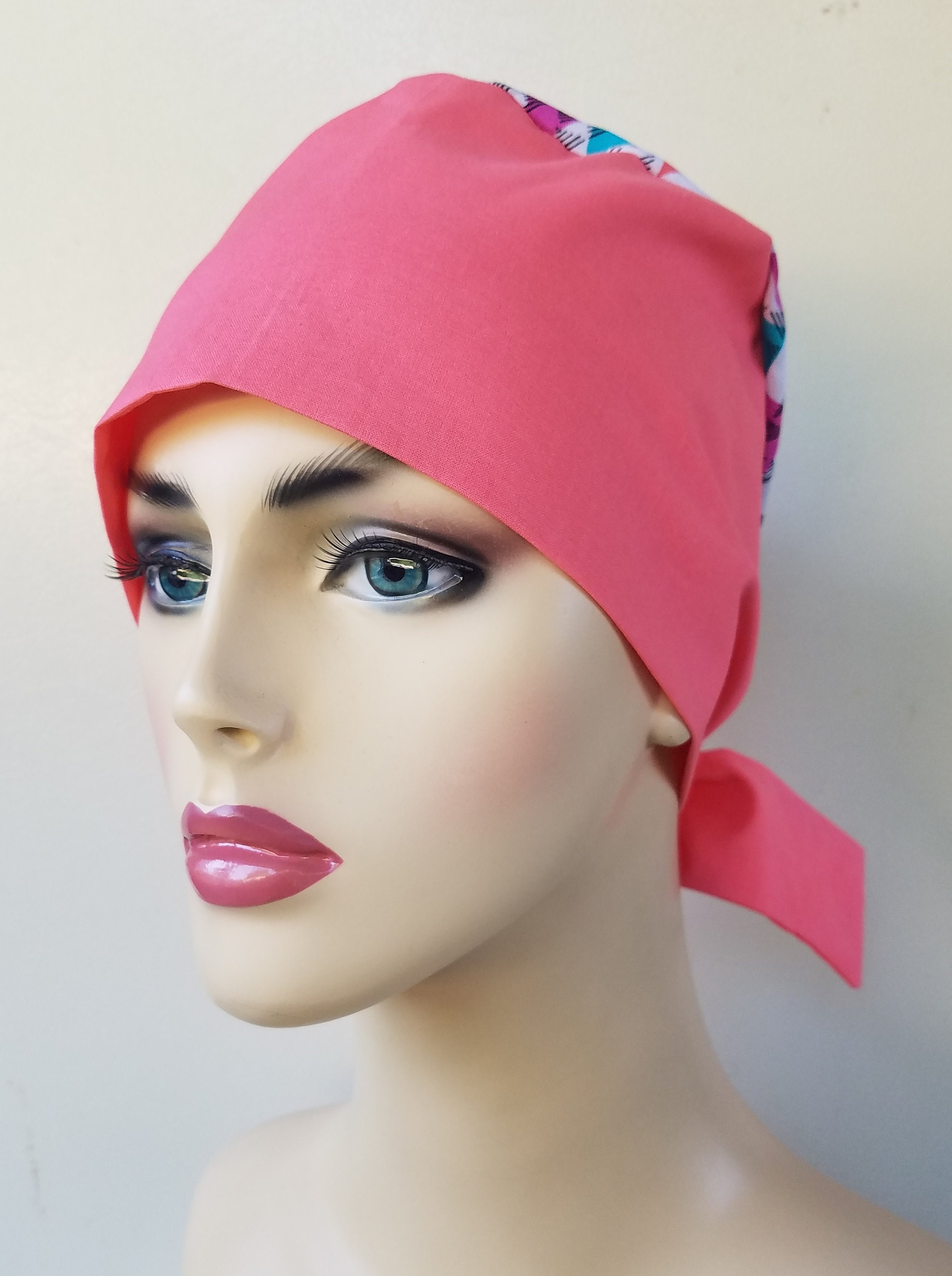 Salmon color pixie tie back scrub hat, scrub hat for women, pixie scrub