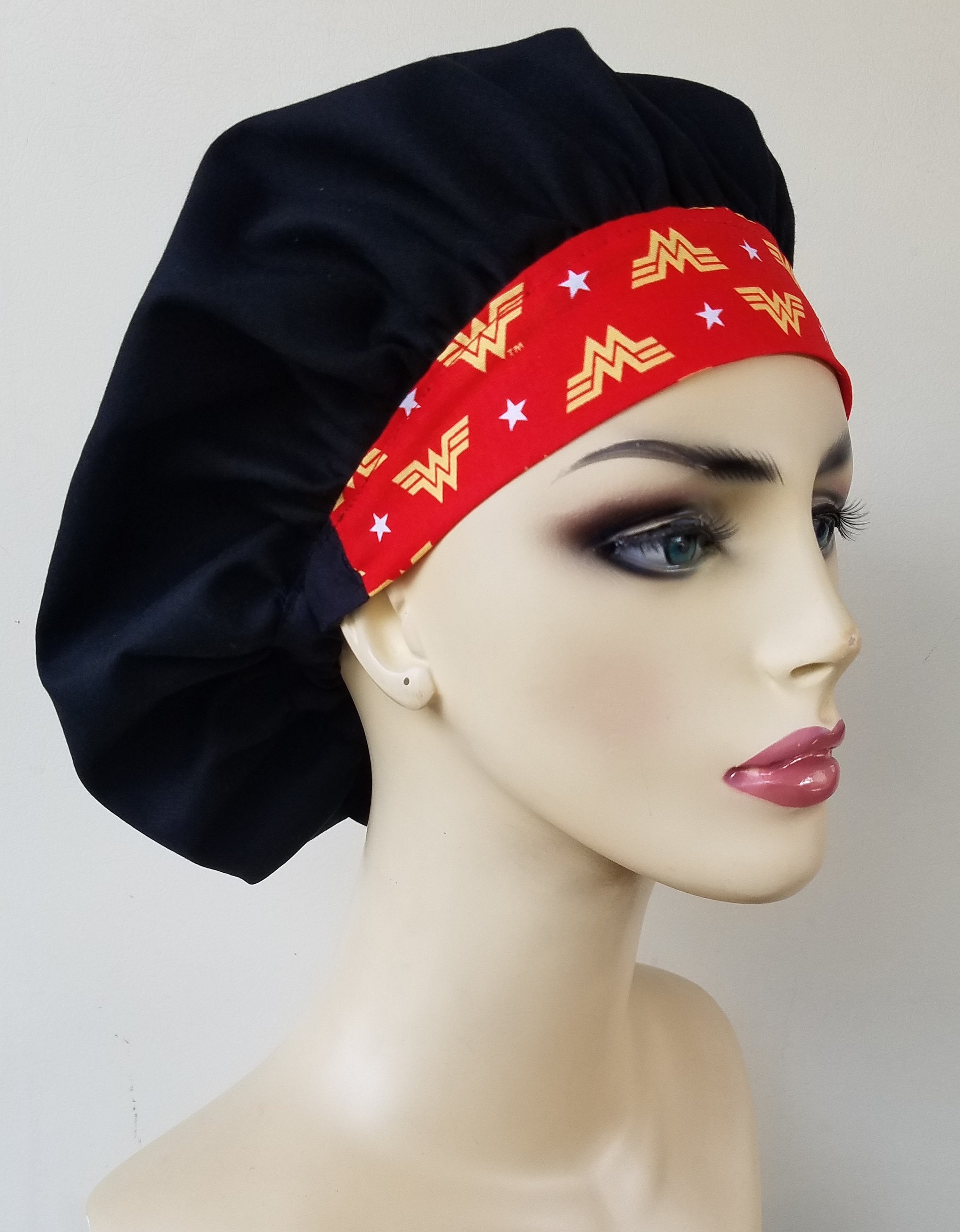 Wonder Woman bouffant scrub hat, scrub 