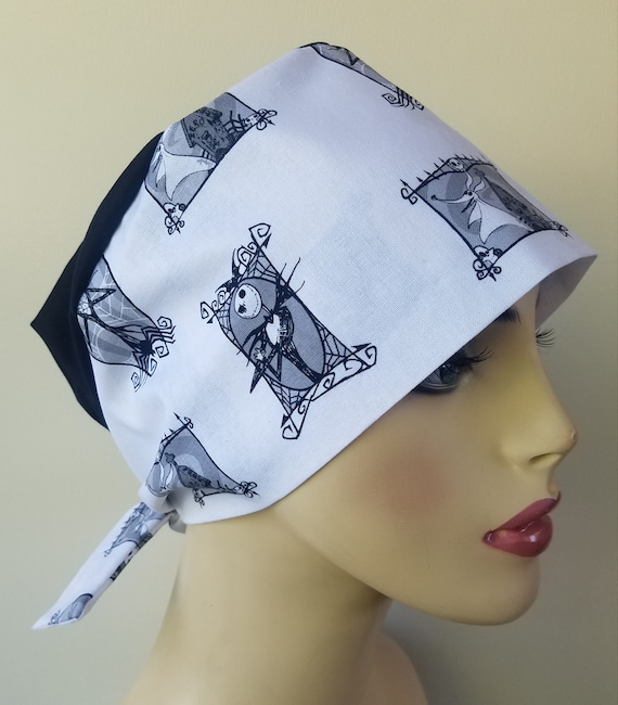 Pixie scrub cap, Jack Skellington scrub hat for women, pixie scrub hat, scrub cap, scrub hat, chemo cap