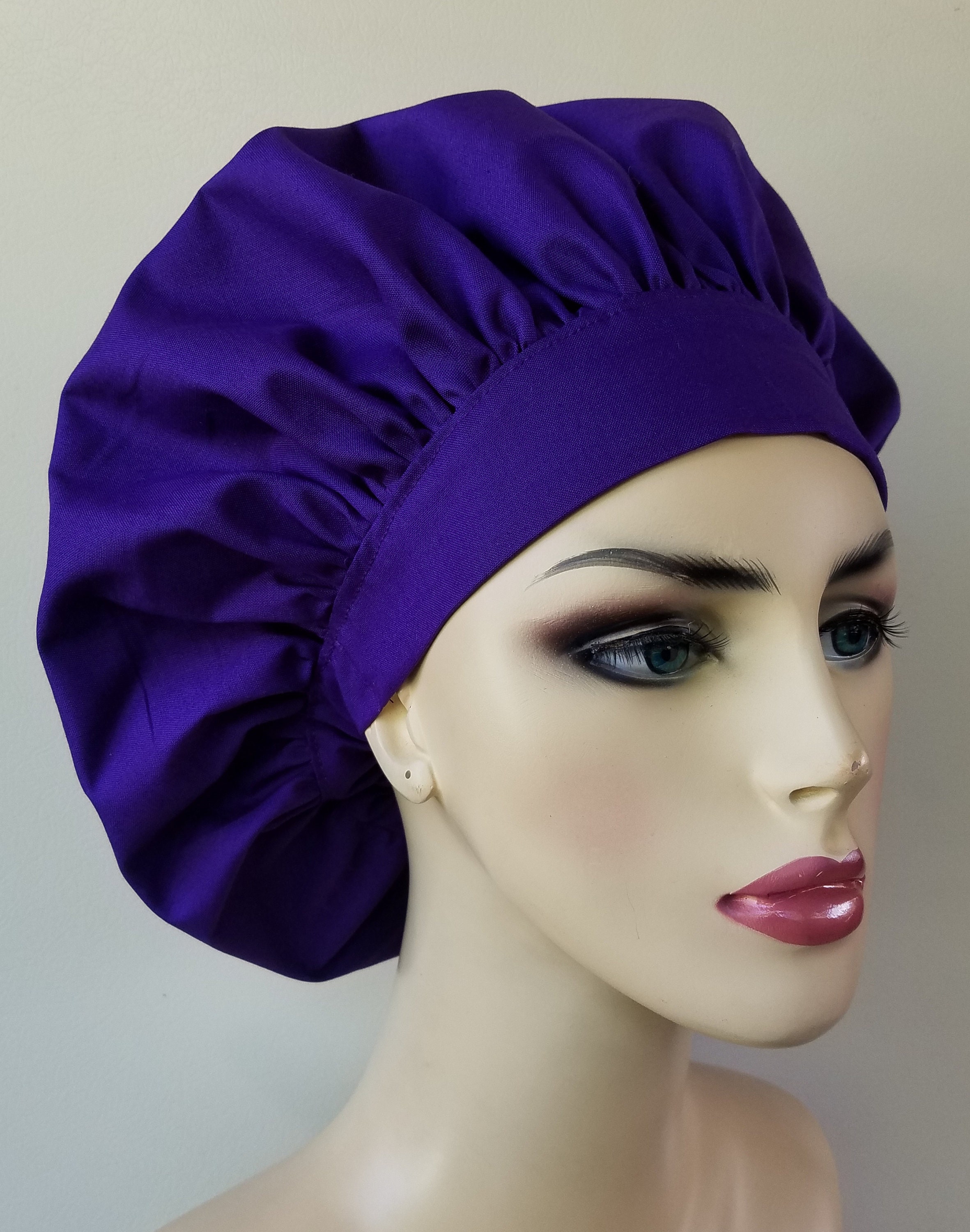 Purple scrub cap, Bouffant surgical scrub hat, scrub cap for women