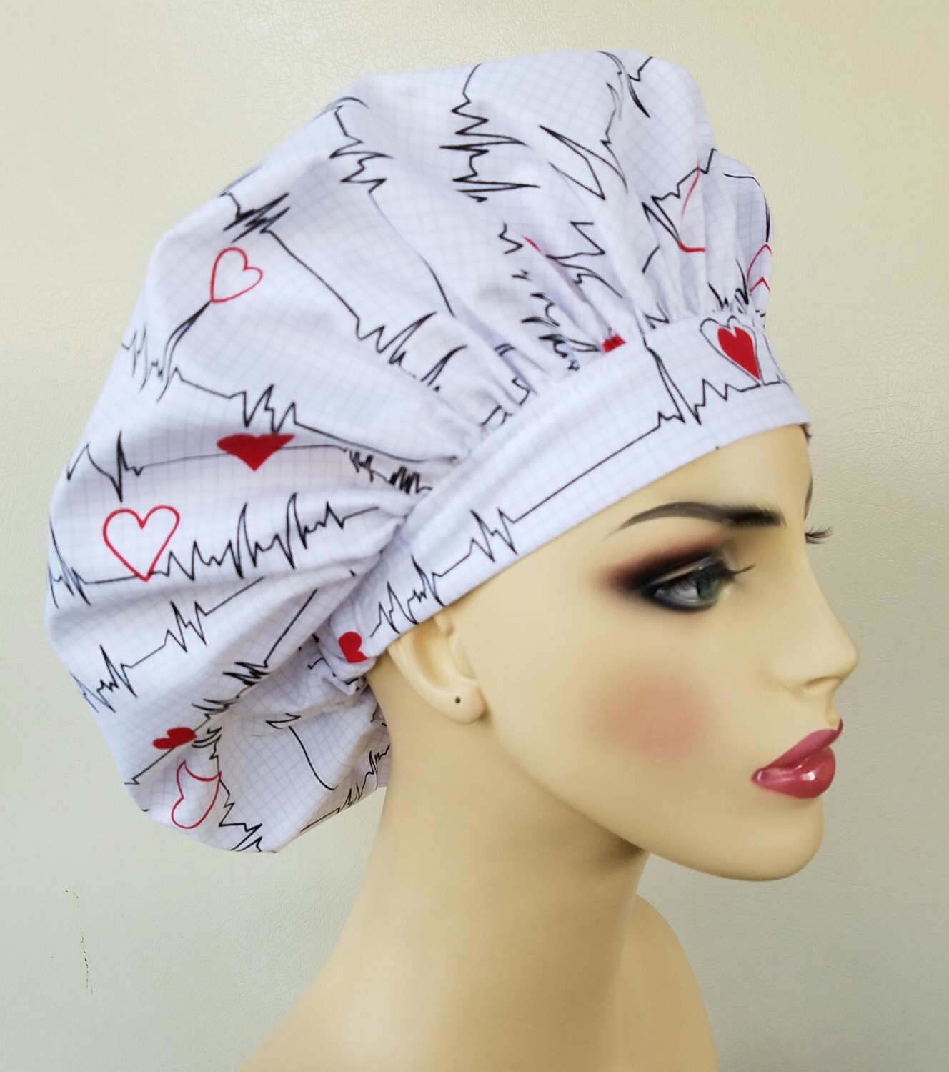 Bigger Bouffant surgical scrub hat, extra large scrub cap for women