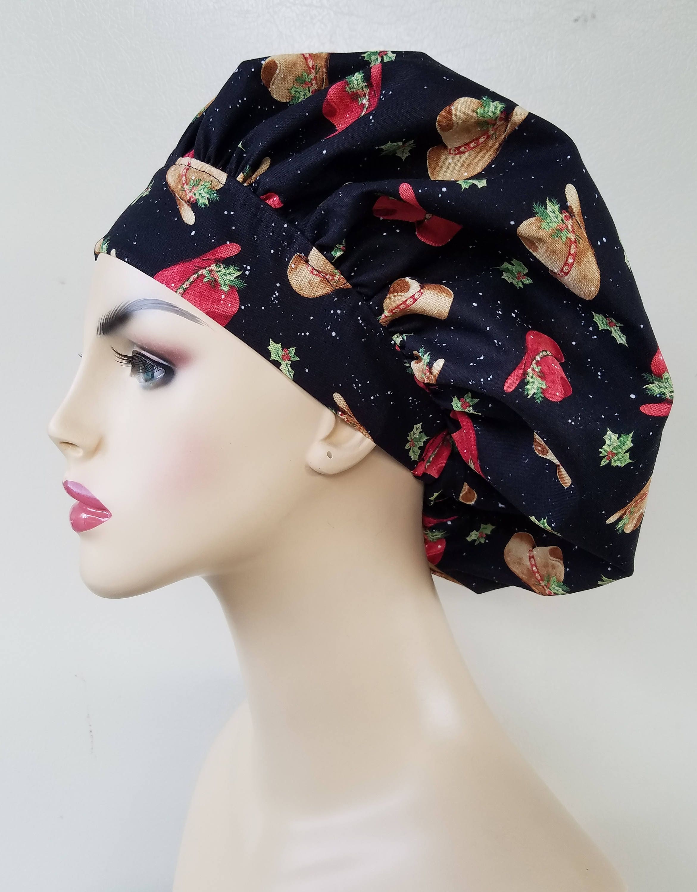 Christmas Bouffant surgical scrub hat, scrub cap for women, bouffant