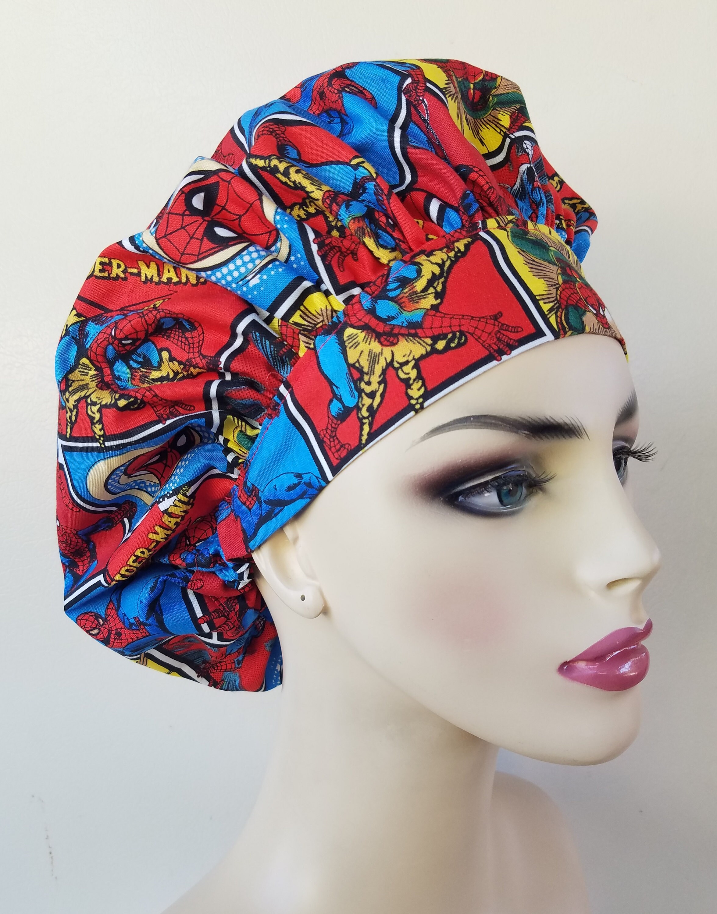 Spiderman scrub hat, scrub cap for women, bouffant scrub cap, surgical