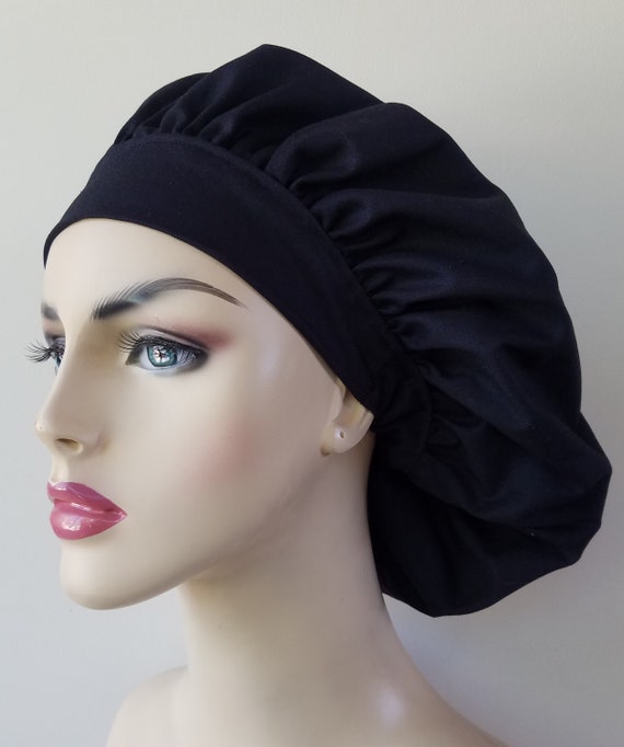 Black scrub cap, Bouffant surgical scrub hat, scrub caps for women, bouffant scrub caps, add your name