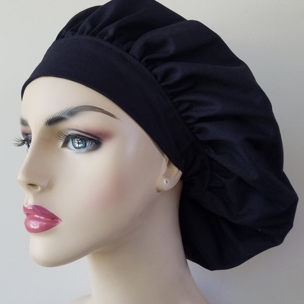 Black scrub cap, Bouffant surgical scrub hat, scrub caps for women, bouffant scrub caps, add your name