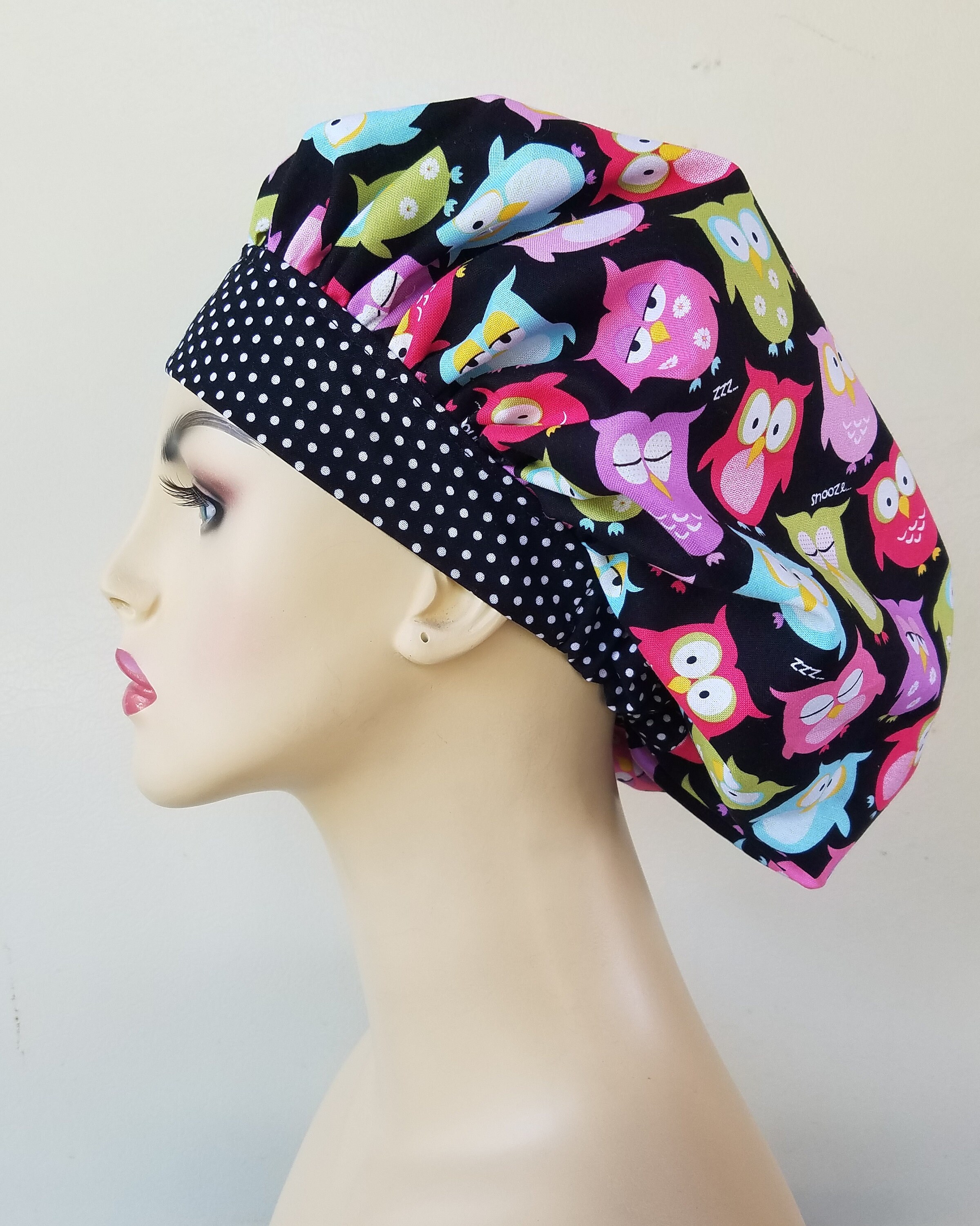 Scrub cap, Owls Bouffant surgical scrub hat, scrub cap for women