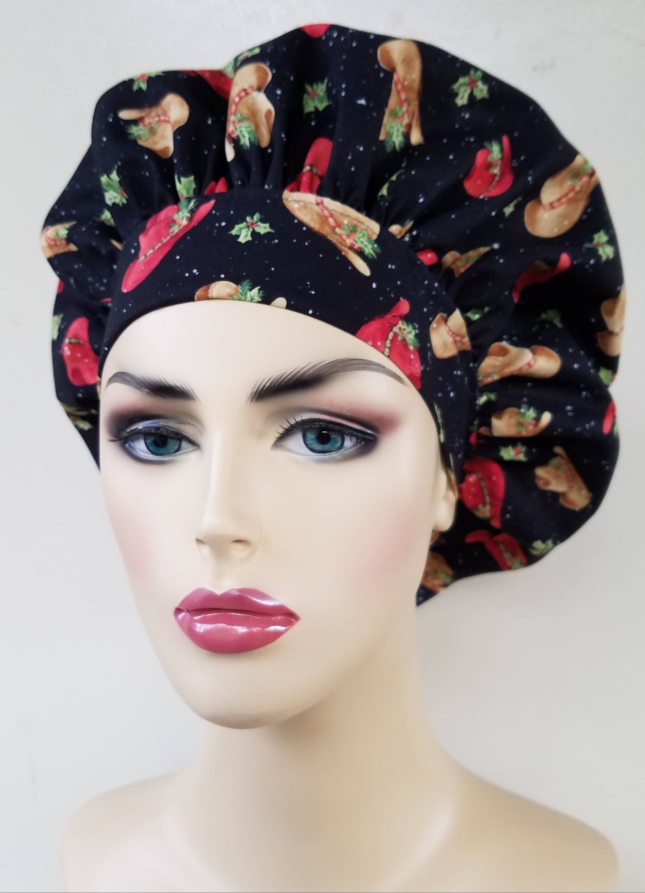 Christmas Bouffant surgical scrub hat, scrub cap for women, bouffant
