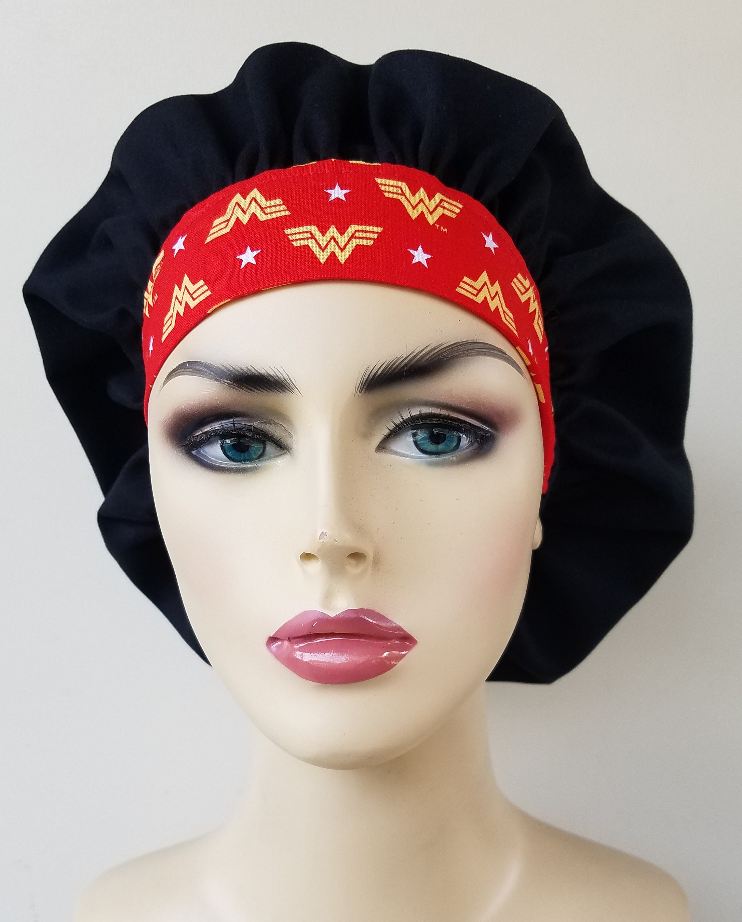 Wonder Woman bouffant scrub hat, scrub 