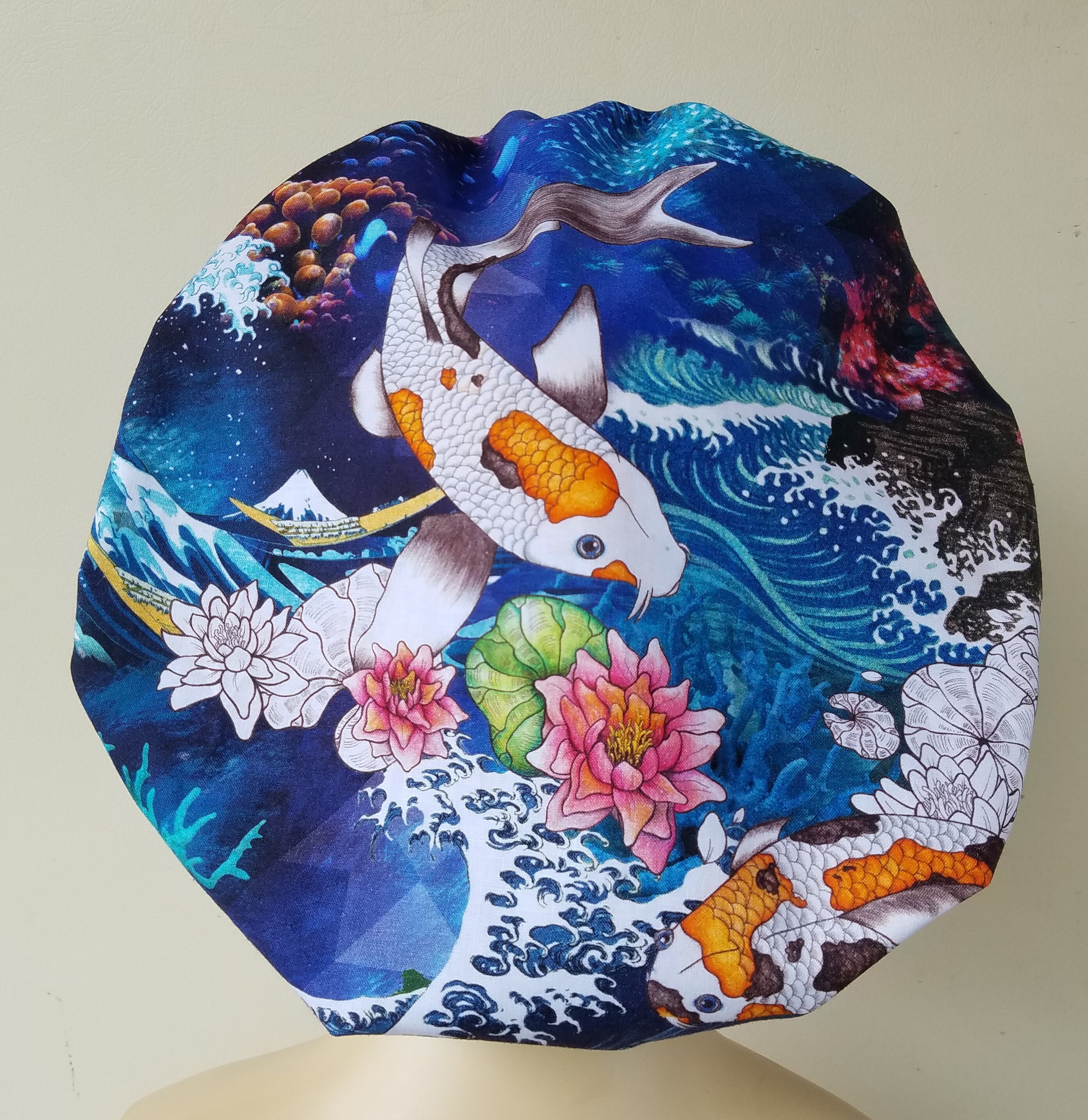 Koi scrub hat, scrub cap for women, bouffant scrub hats, surgical cap, asian scrub hat, surgical