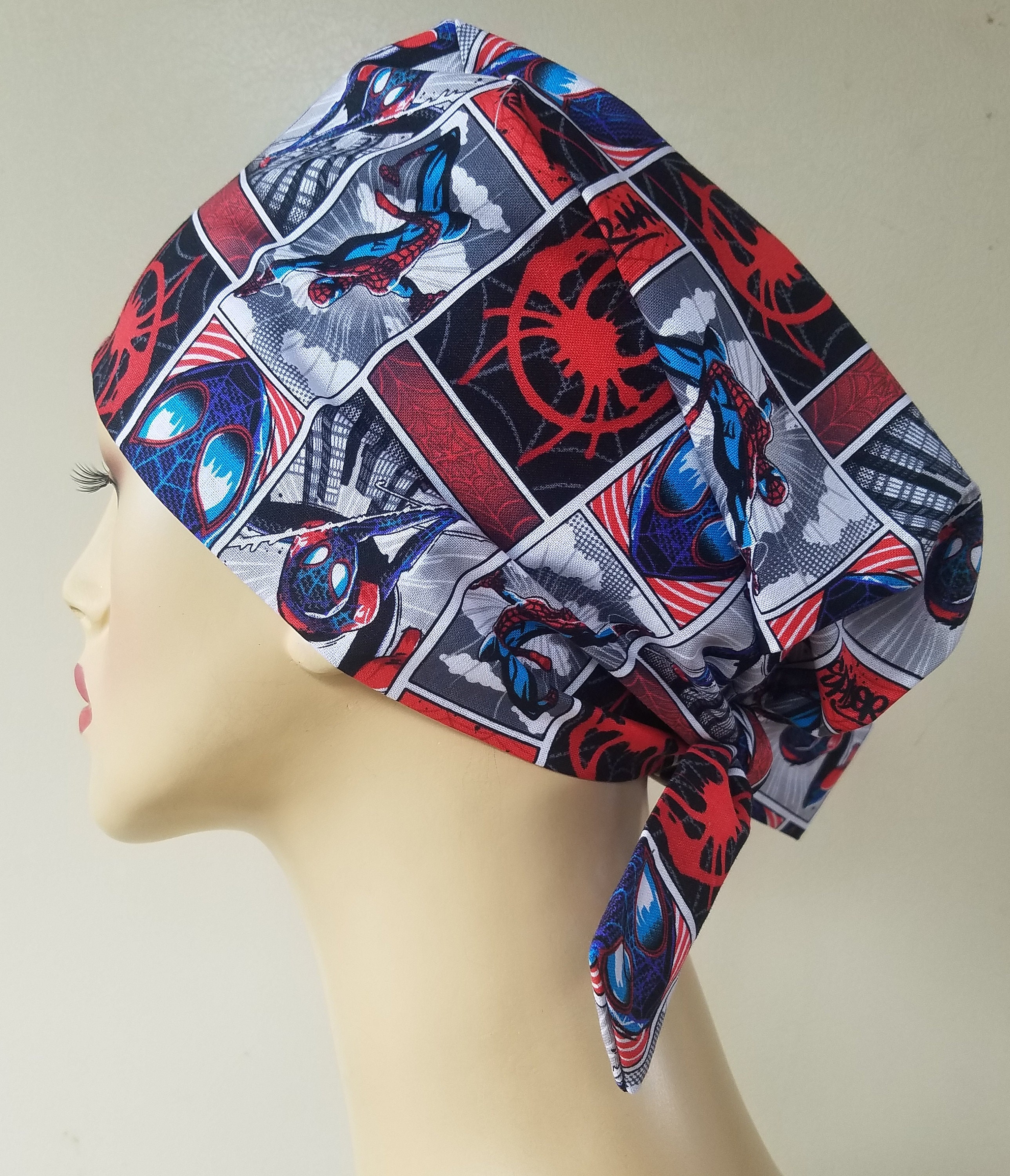 Spiderman scrub cap, scrub hat for women, pixie scrub cap, scrub cap