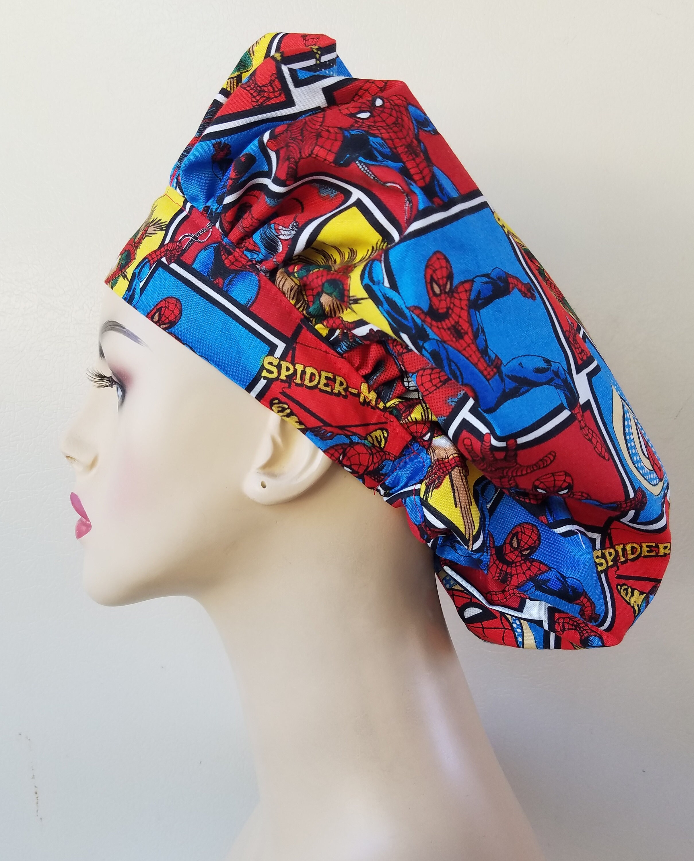 Spiderman scrub hat, scrub cap for women, bouffant scrub cap, surgical