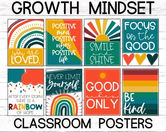 Retro Sunset Growth Mindset Posters, Classroom Decor, Classroom Posters, Motivational Posters, Motivation, Elementary Decor, Teacher Decor