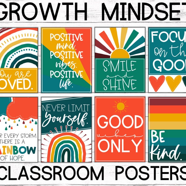 Retro Sunset Growth Mindset Posters, Classroom Decor, Classroom Posters, Motivational Posters, Motivation, Elementary Decor, Teacher Decor