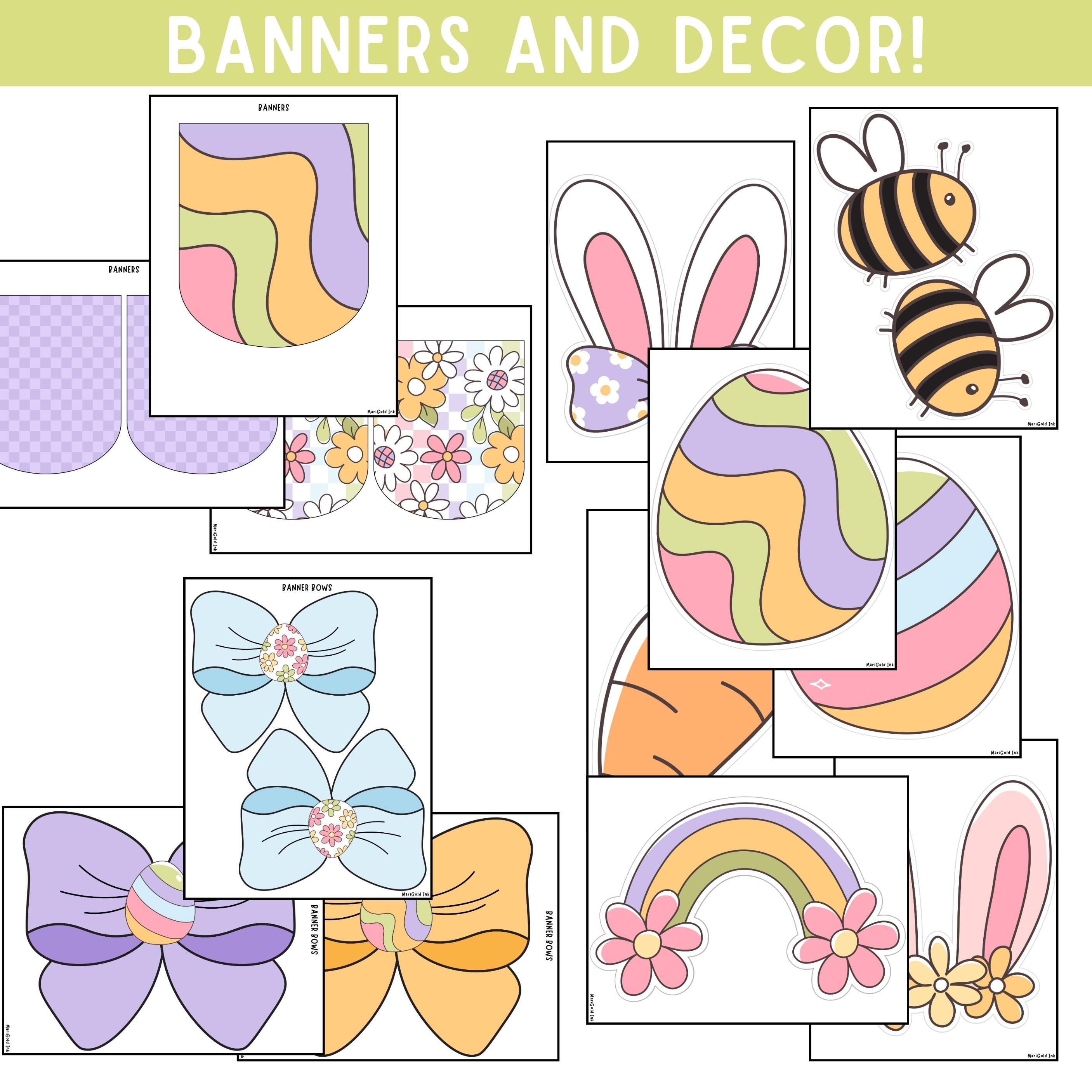 Groovy Spring Bulletin Board Kit, Retro Spring Classroom Decor, Bunny ...