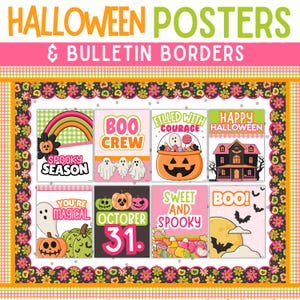 Ljusa Halloween-klassrumsaffischer, anslagstavlor, höstanslagstavla, klassrumsdekor, lärare, redigerbar, söt höstlärardekor, neon