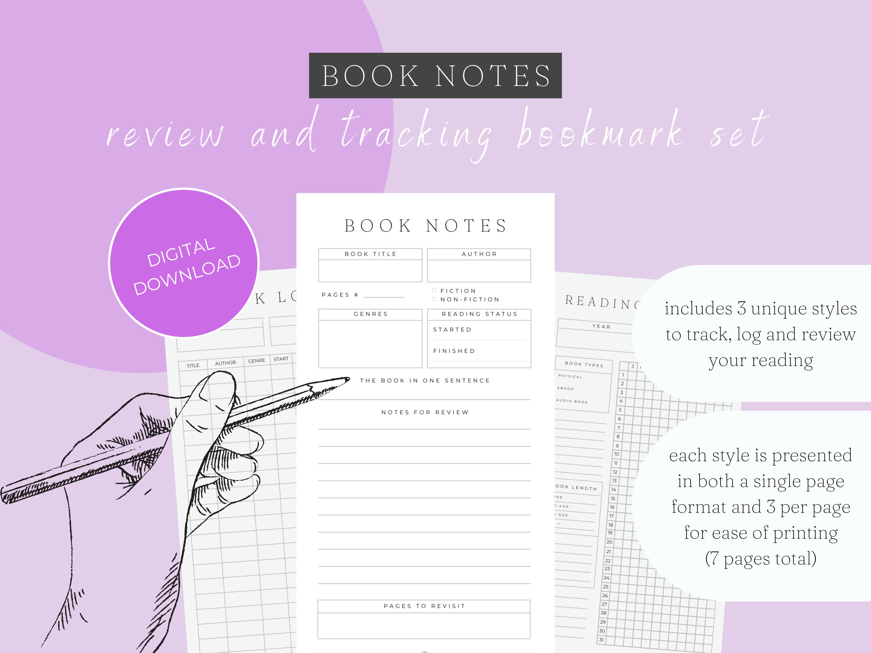 BOOK NOTES Review and Tracking Bookmark Set - Etsy