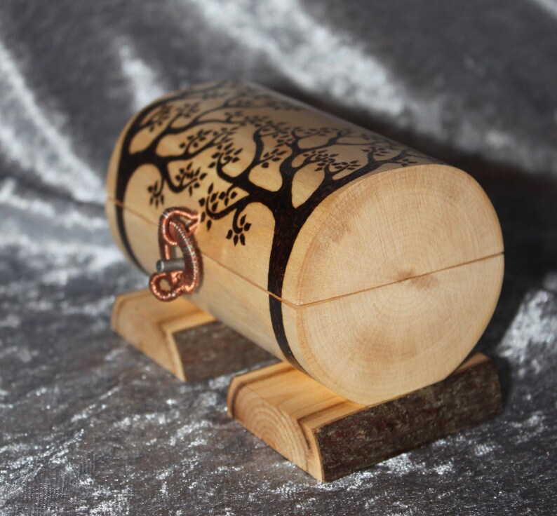 Lined w blue velvet Woodburned box Jewelry Chest Pyrography jewelry box. Wire wrapped latch Celtic jewelry box Woodland elf log box