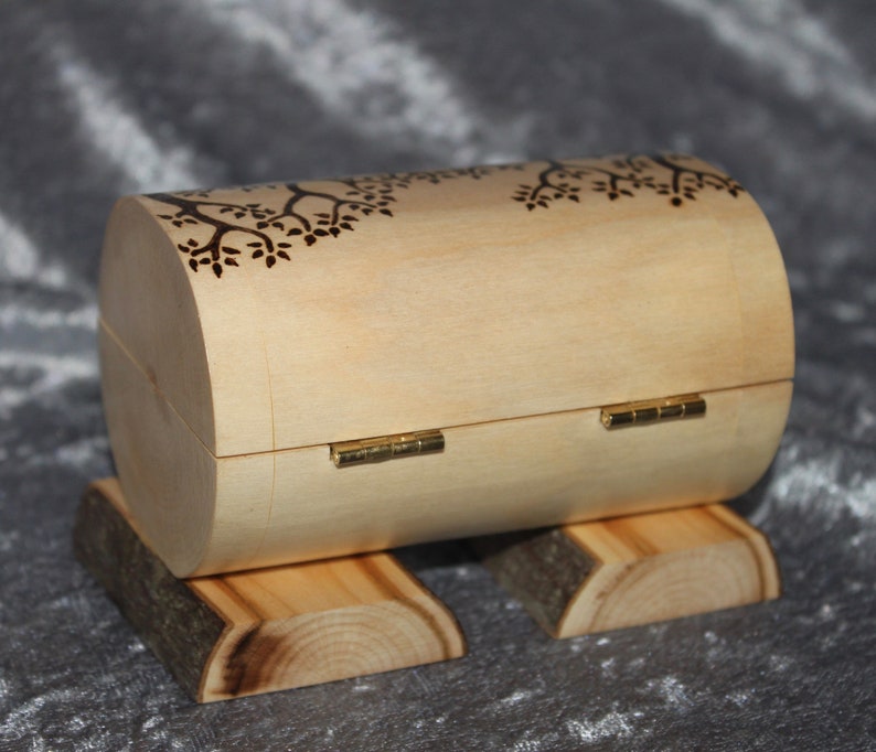 Lined w blue velvet Woodburned box Jewelry Chest Pyrography jewelry box. Wire wrapped latch Celtic jewelry box Woodland elf log box