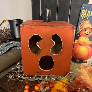 Handmade wooden jack o lantern box with clip light hole in the back (not included)