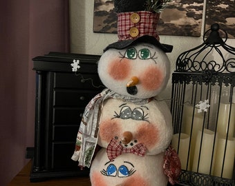 Handmade stacked snowman