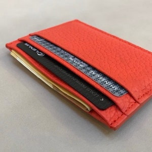 Tarjetero de piel auténtica suave y delgado de doble cara, tarjetero pequeño, billetera fina, funda para tarjetas (vendedor estadounidense)