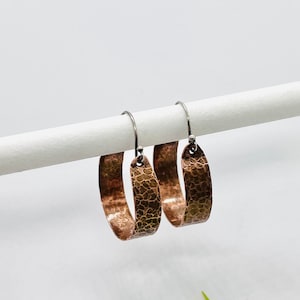 Antique copper/ brass hoop earring with sterling silver ear hook
