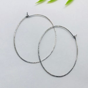 Oval hammered rustic sterling silver hoop earring( S-XXL)