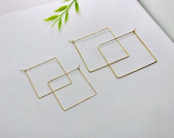 Hammered gold square hoop earring