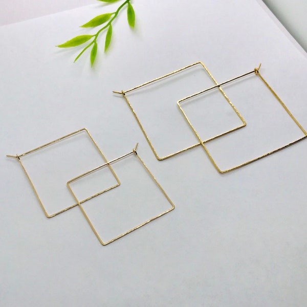 Hammered gold square hoop earring