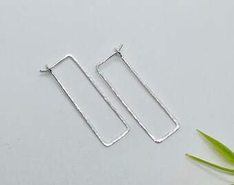 Hammered sterling silver long hoop earring ( S- XL)