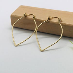 Hammered narrow leaf hoop earring (14 k gold fill/ rose gold fill/sterling silver)