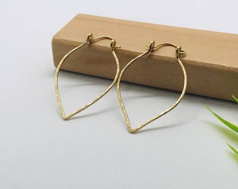 Hammered narrow leaf hoop earring (14 k gold fill/ rose gold fill/sterling silver)