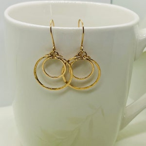 Hammered double hoop drop earring
