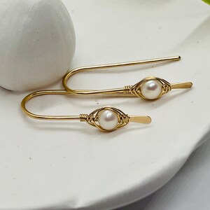 Hammered Sterling Silver Ear Climbers: Freshwater Pearl Wire Wrapped Earrings